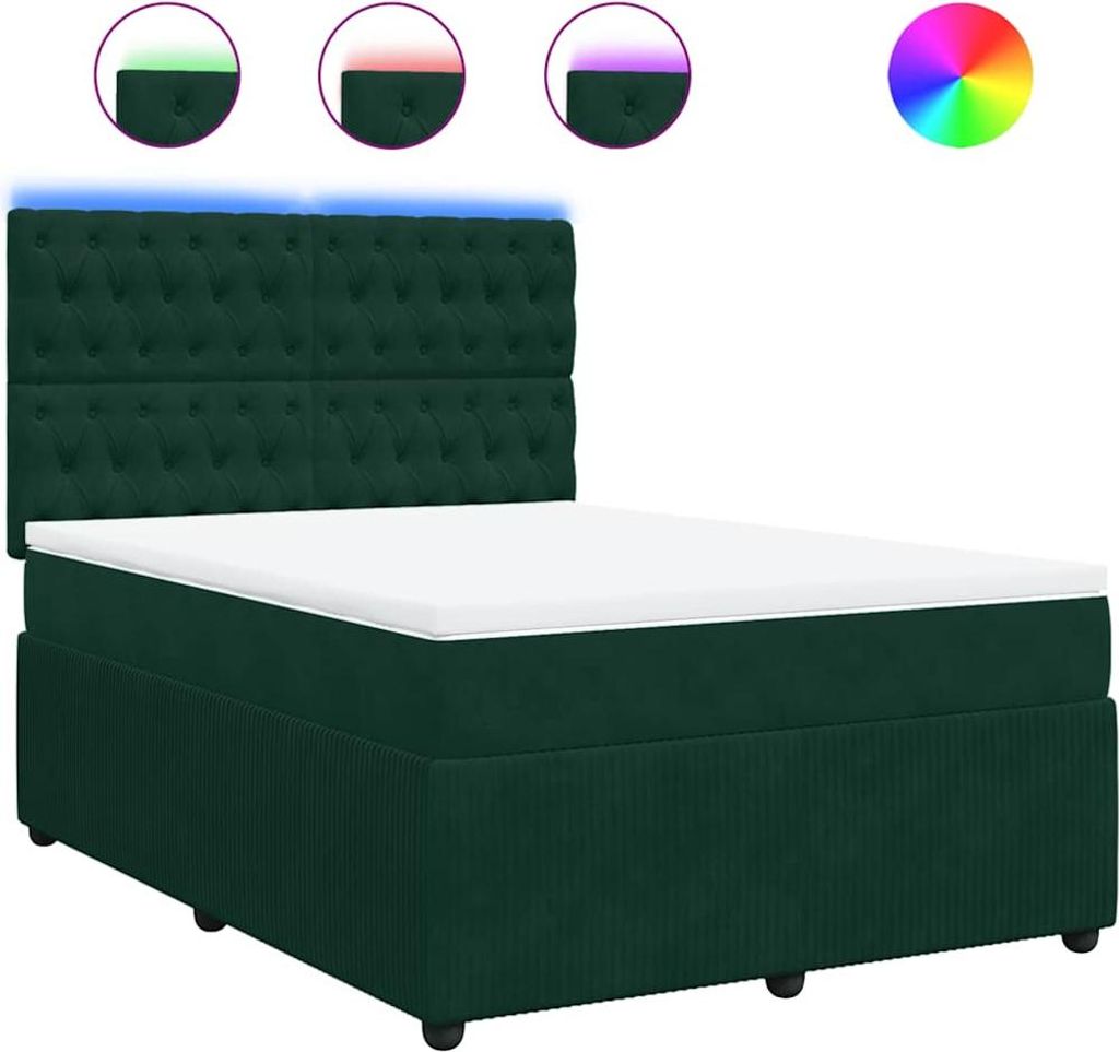 vidaXL Boxspringbett mit Matratze Dunkelgrün 160x200 cm Samt