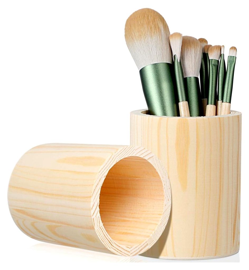 2 Stück Holzstiftehalter - Naturbelassener runder Stiftbecher - Schreibtisch-Organizer & DIY Holzbehälter für Pinsel, Stifte & Basteln - Home-Of...
