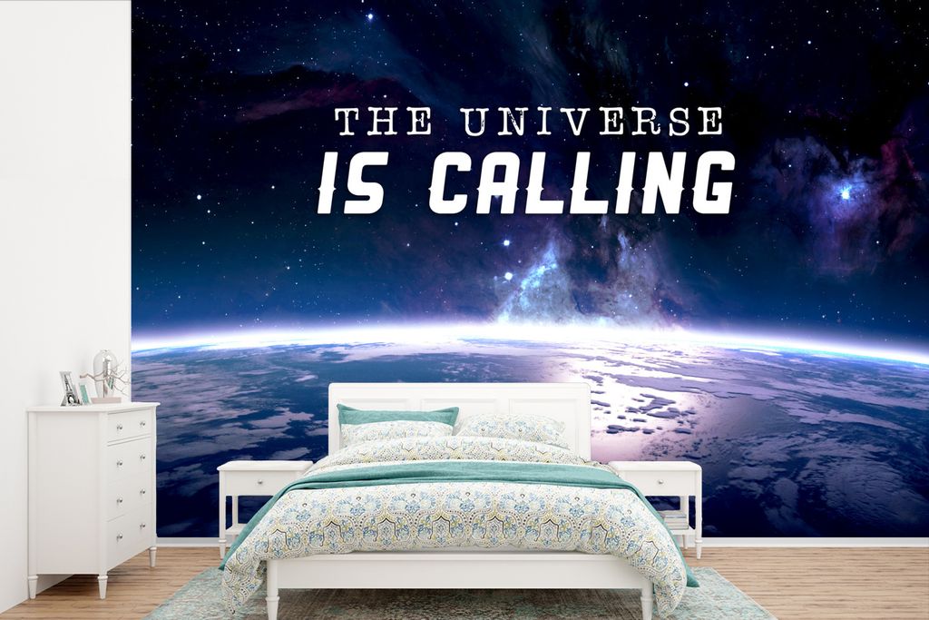 MuchoWow Fototapete für Wohnzimmer oder Schlafzimmer Wandtapete Vinyl Motivtapete Zitate - 'Das Universum ruft' - Sprichwörter - Jungen - Kinde...