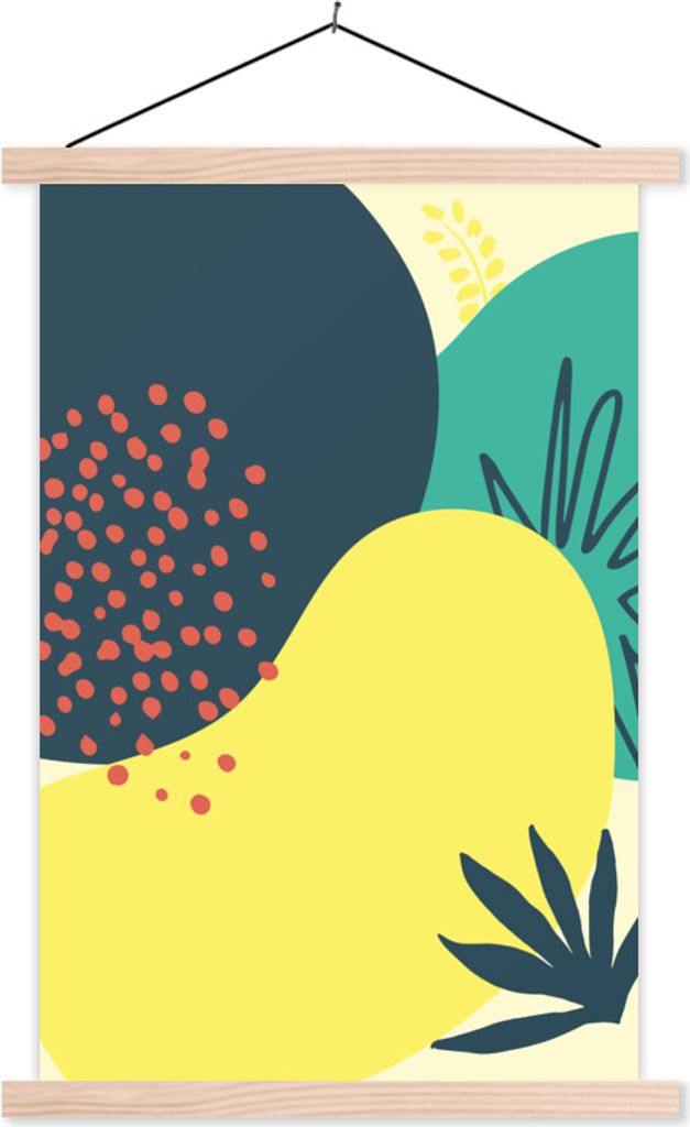 MuchoWow Textilposter Sommer - Flecken - Blätter - Tupfen 60x90 cm mit holzfarbenen Rahmen - Textil