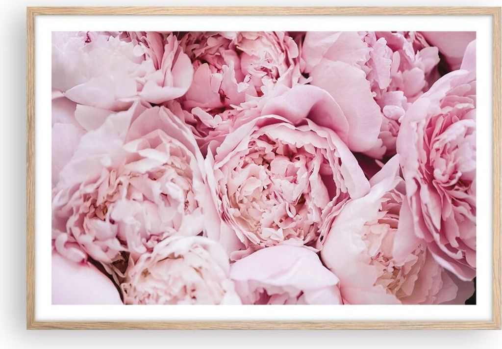 Gerahmtes Poster - Rahmen in heller Eiche - Blumenstrauß Blumen Rosa - 91,5x61 cm - Wand Bild - Wanddeko - Wandbilder - Kunstposter - Wandposter -...
