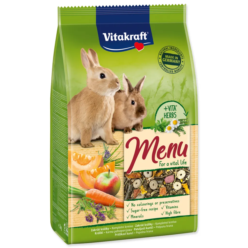 Vitakraft Menu Vital Conigli Nani 3kg - Mix Fibre e Vitamine Essenziali
