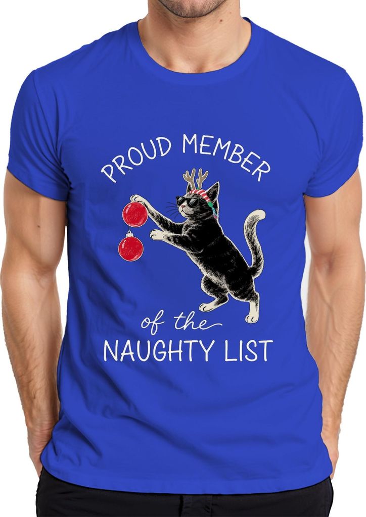 Proud Member of the Naughty List weihnachtskatze katzenliebhaber Herren T-Shirt, Blau, 3XL