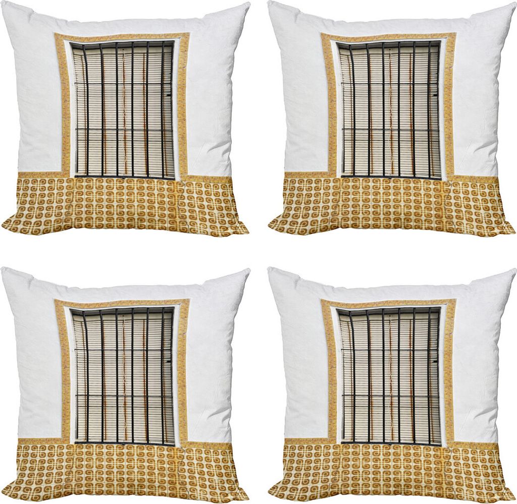 ABAKUHAUS Land Kissenbezug Set (4 Stück), Modern Spanish Shutter, Moderner Doppelseitiger Digitaldruck, 50 cm x 50 cm, Braun weiß