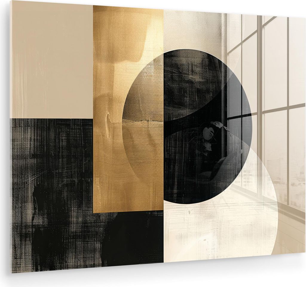 MuchoWow Glasbilder - Bilder auf Wandbild - Foto auf Glas Abstrakt - Modern - Schwarz - Gold 80x60 cm Wanddekoration aus Glas - Acrylglasbild - Acr...