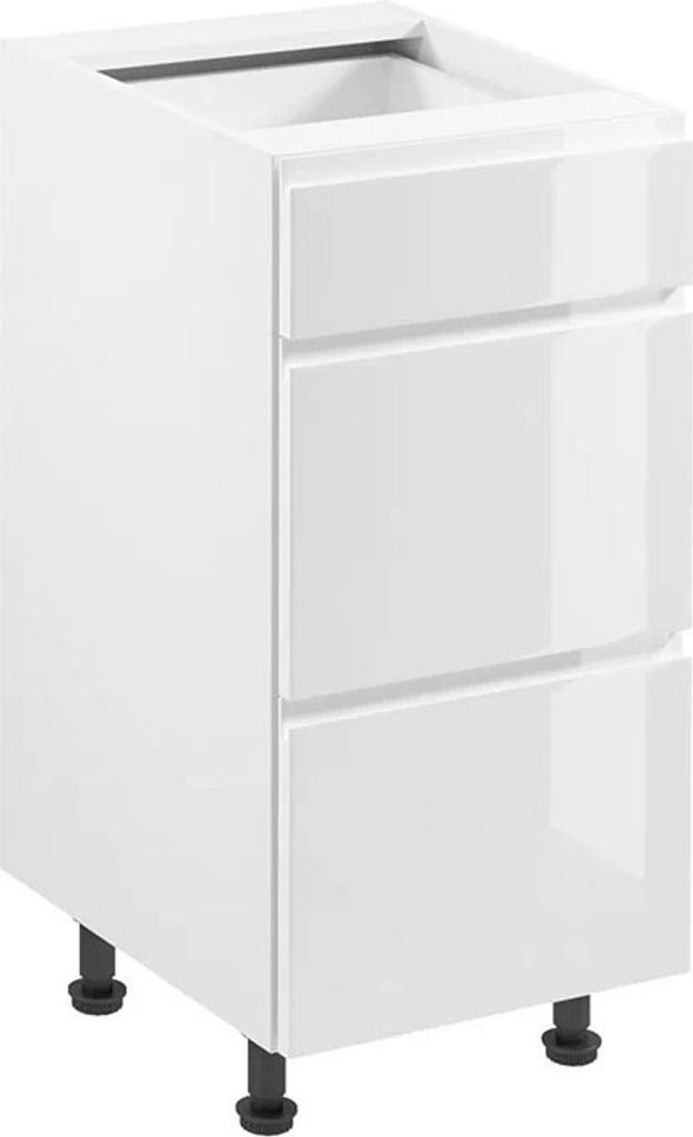Unterschrank 40 cm ohne Arbeitsplatte mit Schubladen, Aspen D40S3 Weiß Hochglanz