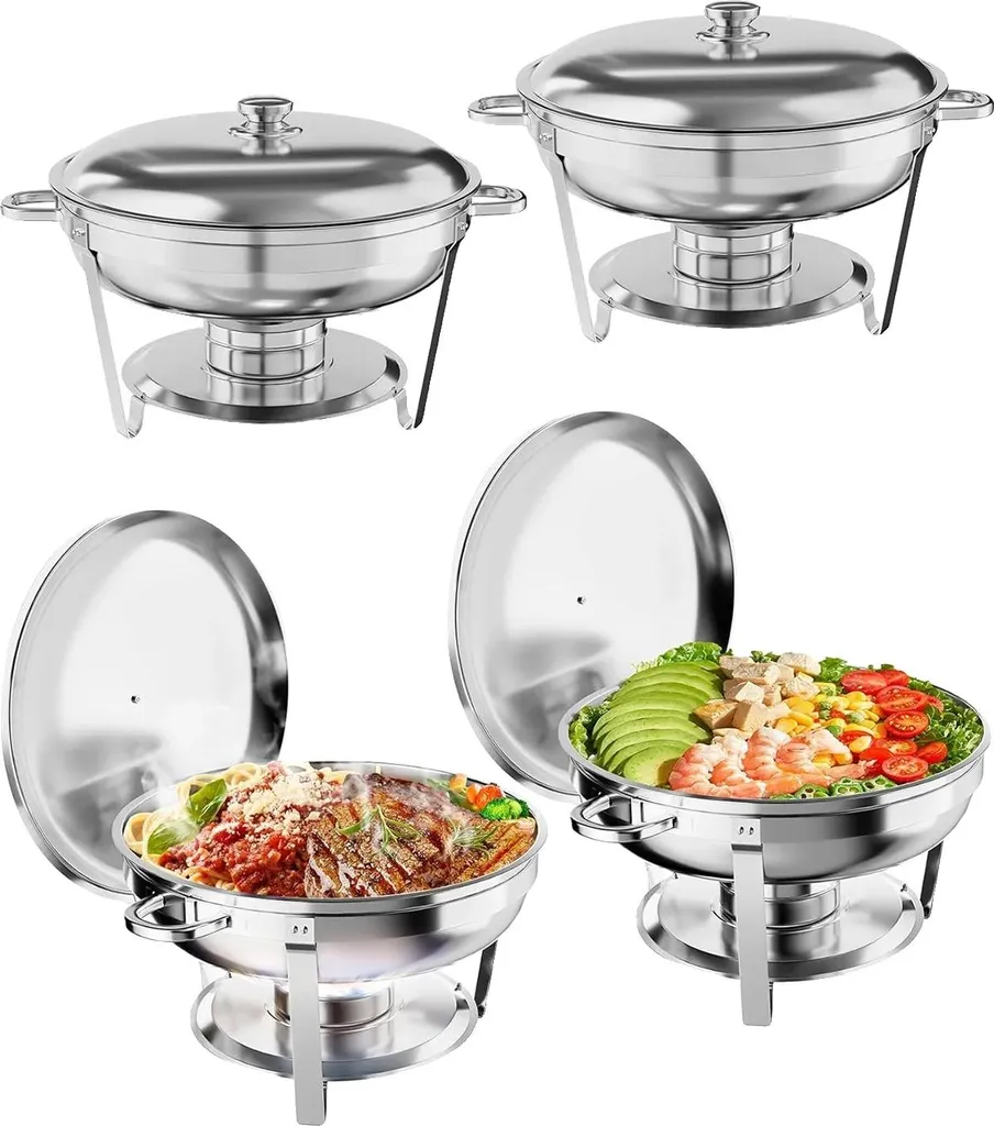 Chauffe-Plat Chafing Dish en Acier Inoxydable de 4 Pièces pour Banquet
