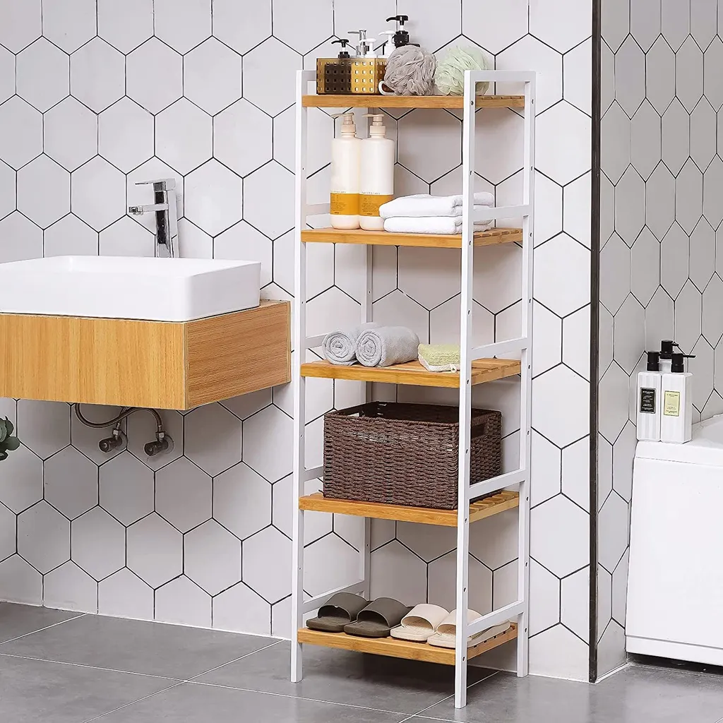 Solution de Rangement Verticale en Bambou - Étagère 5 Niveaux Rootz