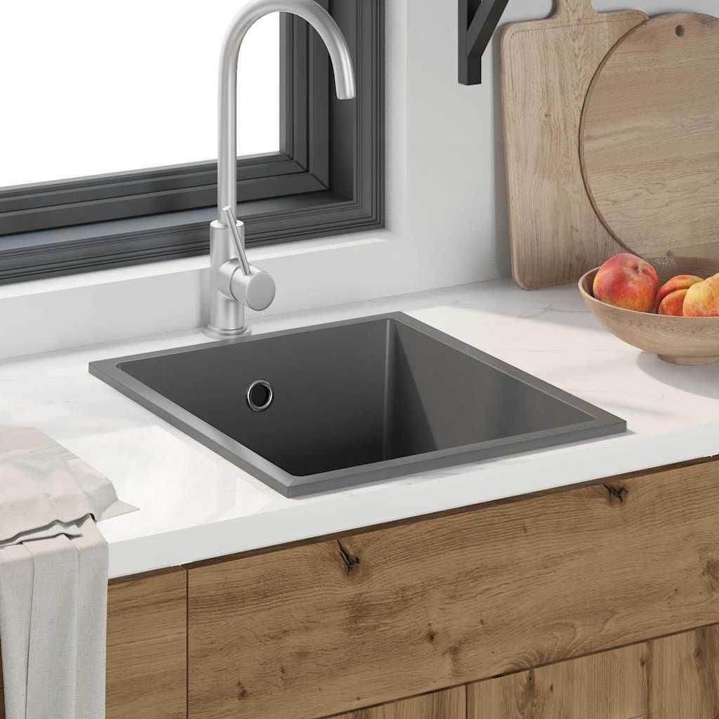 Küchenspüle mit Überlaufloch graues Granit