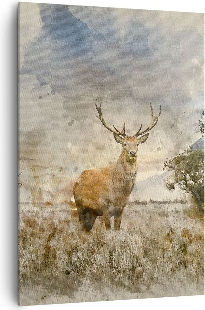 Bild auf Leinwand - Leinwandbild - Einteilig - rotwild natur - 70x100cm - Wand Bild - Wanddeko - Wandbilder - Leinwanddruck - Kunstdruck - Wanddeko...