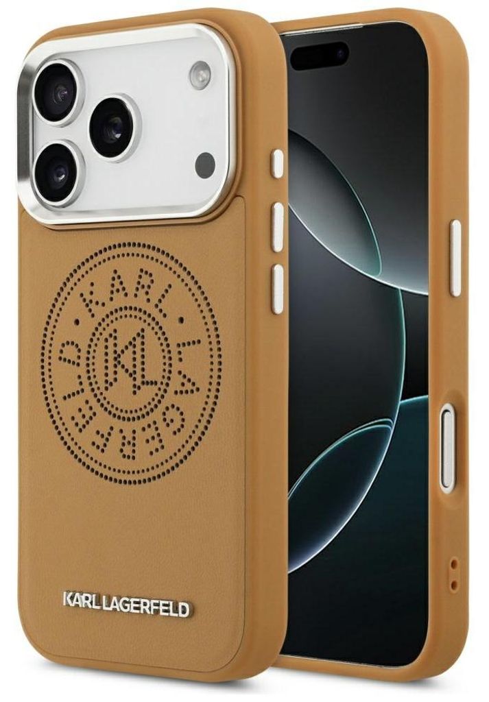 KARL LAGERFELD case passend für IPHONE 17 Pro Max kompatibel mit MagSafe KLHMP17XPSKRPMW (PU W/ Point & Metal Logo) brown