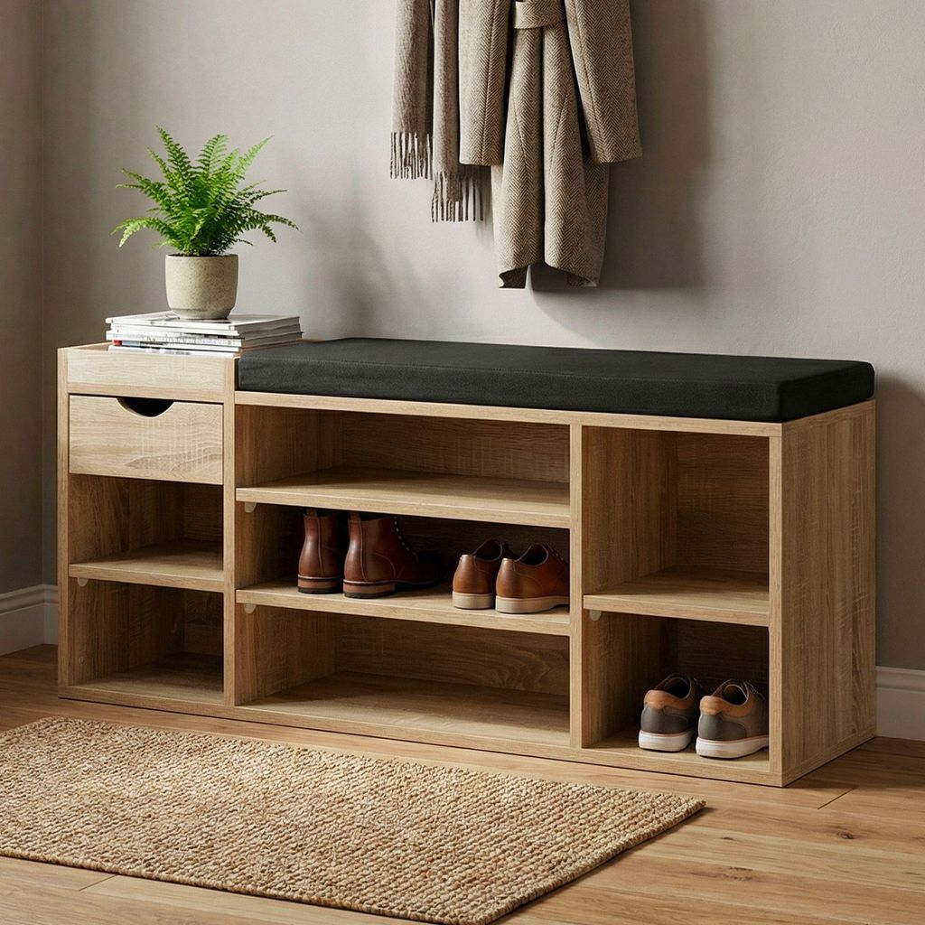 FineBuy lavica na topánky do predsiene hnedá 100 cm s Obrázok produktu 