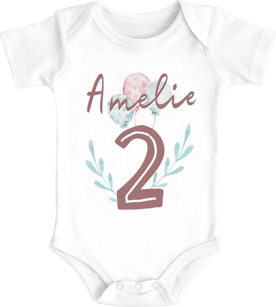 Baby Body mit Namen und Zahl Alter 1 2 Geschenk zum Geburtstag Luftballons SpecialMe 2 weiß 12-18 Monate