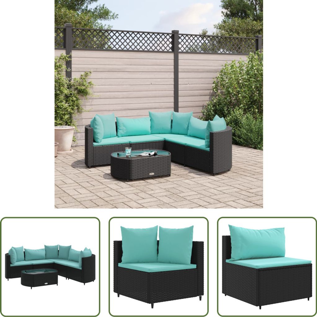 The Living Store 6-tlg. Garten-Sofagarnitur mit Kissen Schwarz Poly Rattan