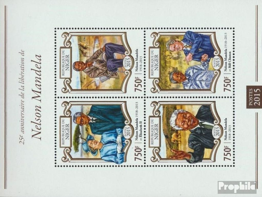 Briefmarken Niger 2015 Mi 3380-3383 Kleinbogen (kompl. Ausg.) postfrisch Nelson Mandela