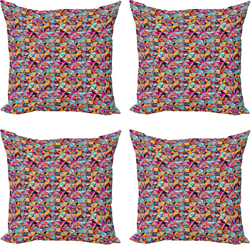 ABAKUHAUS Bunt Kissenbezug Set (4 Stück), Grunge Complex Triangles, Moderner Doppelseitiger Digitaldruck, 50 cm x 50 cm, Mehrfarbig