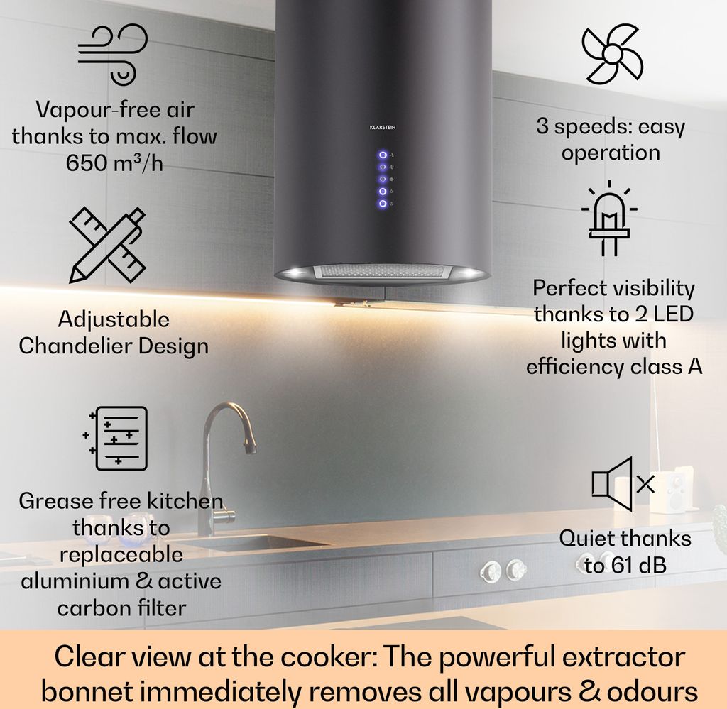 Klarstein digestor, voľne zavesený ostrovný digestor, Obrázok produktu 2