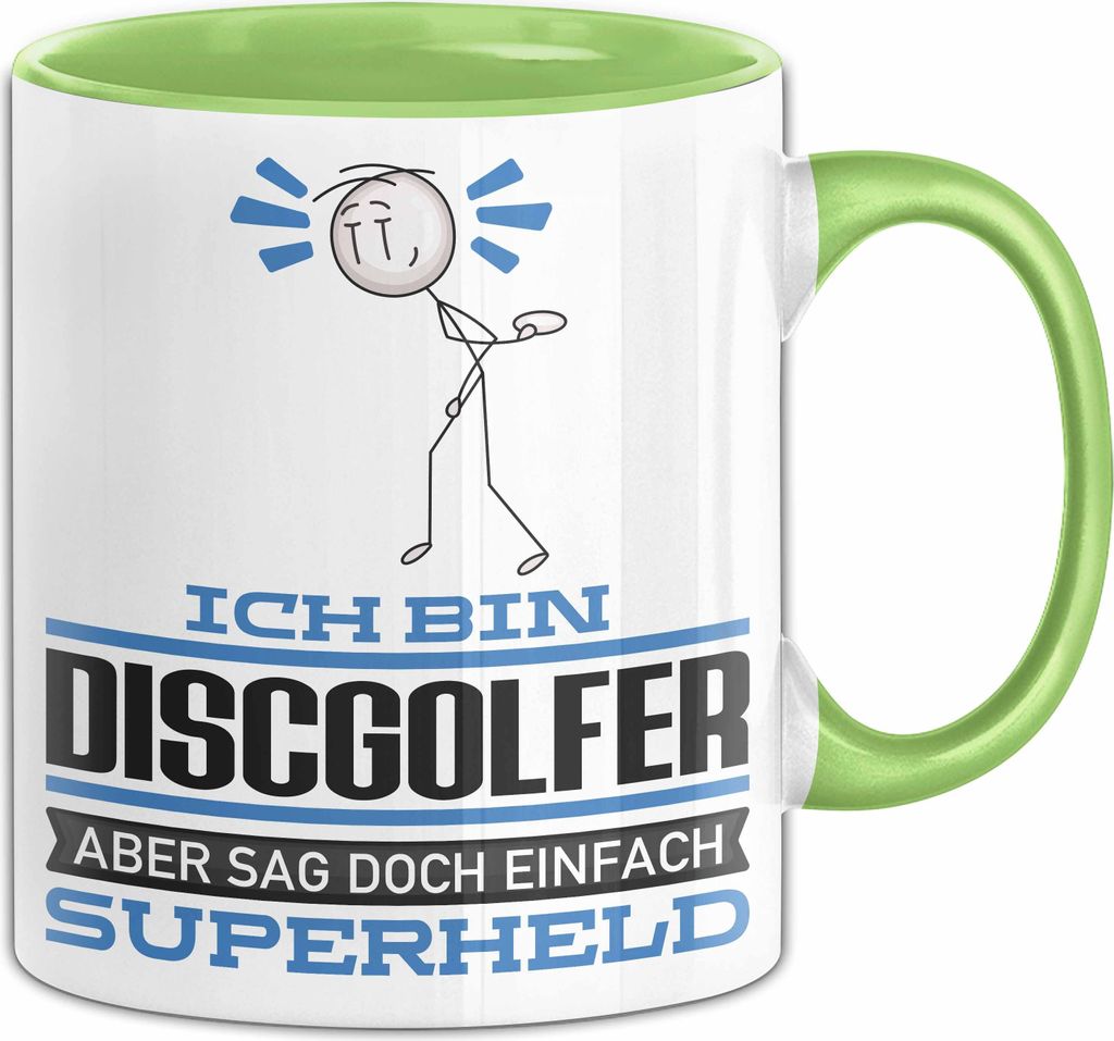 Discgolfer Geschenk Tasse Ich Bin Discgolfer Aber Sag Doch Einfach Superheld Lustige Geschenkdiee für Discgolfer Kaffee-Becher (Grün)