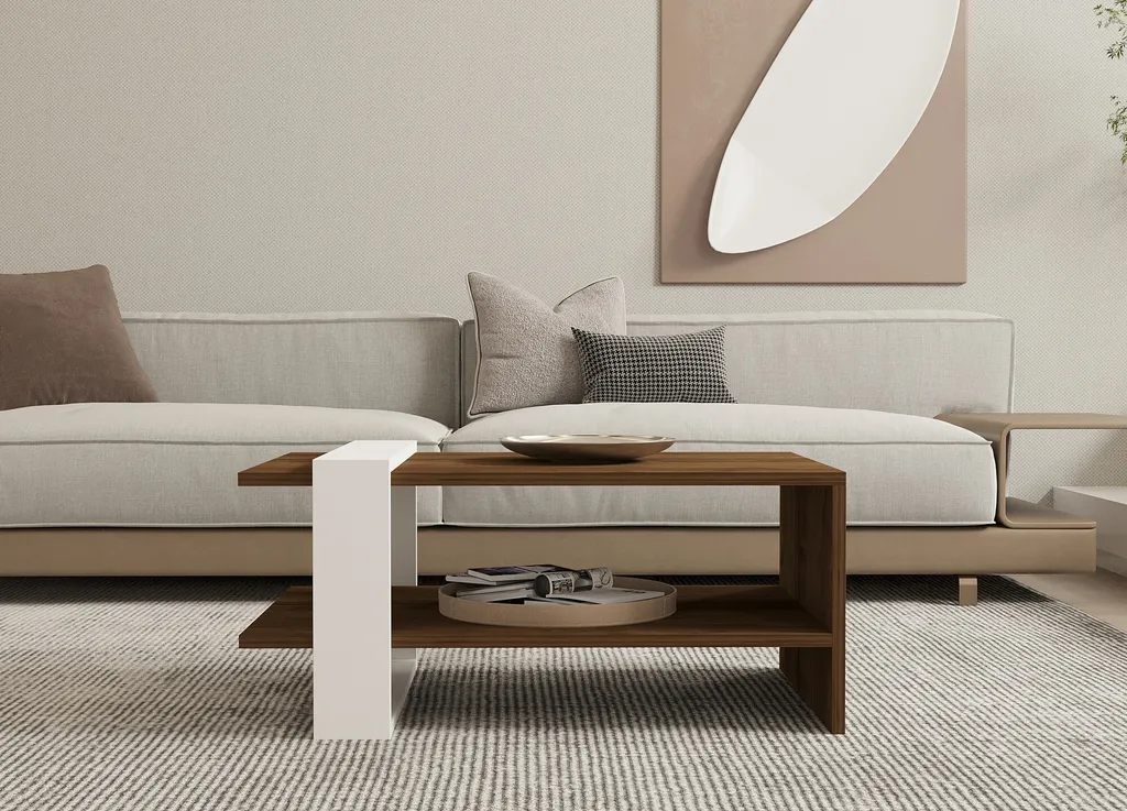 Table Basse de Salon Rectangulaire Bicolore Noyer et Blanc Skye Decor