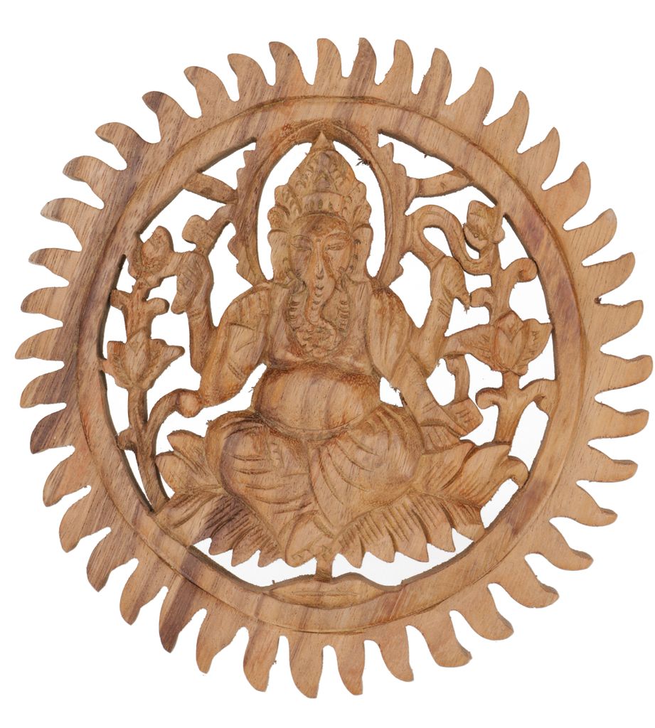 Geschnitztes Wandbild Deko Wandrelief - Ganesh, Braun, Holz, 25*25*2 cm, Masken & Wandschmuck