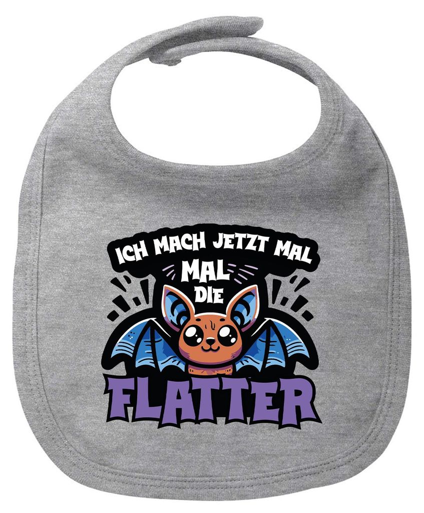 Huuraa Baby Lätzchen Ich mach jetzt die Flatter Fledermaus Heather Grey Klettverschluss Baumwolle Latz Geschenkidee