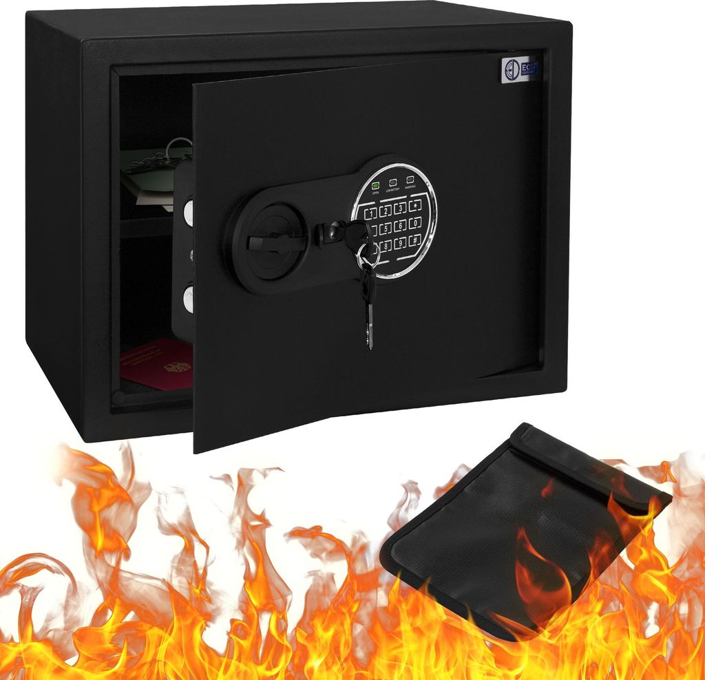 ECD Germany Safe Tresor 27L 38x30x29,5cm Stahl Wandtresor mit feuerfester Tasche Digitale Tastatur für Schmuck, Bargeld Möbelsafe PIN-Code & Schl...