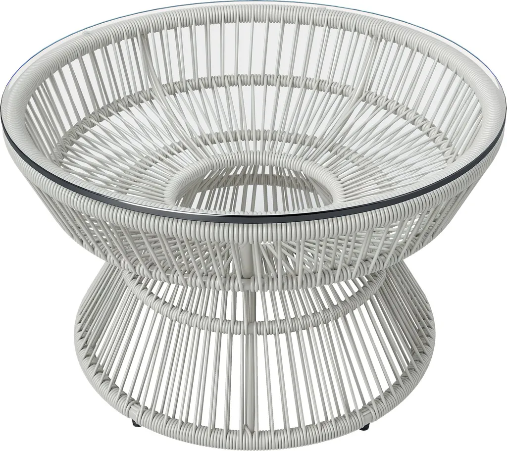 Table d'Appoint de Jardin Ronde en Résine Tressée et Verre Trempé