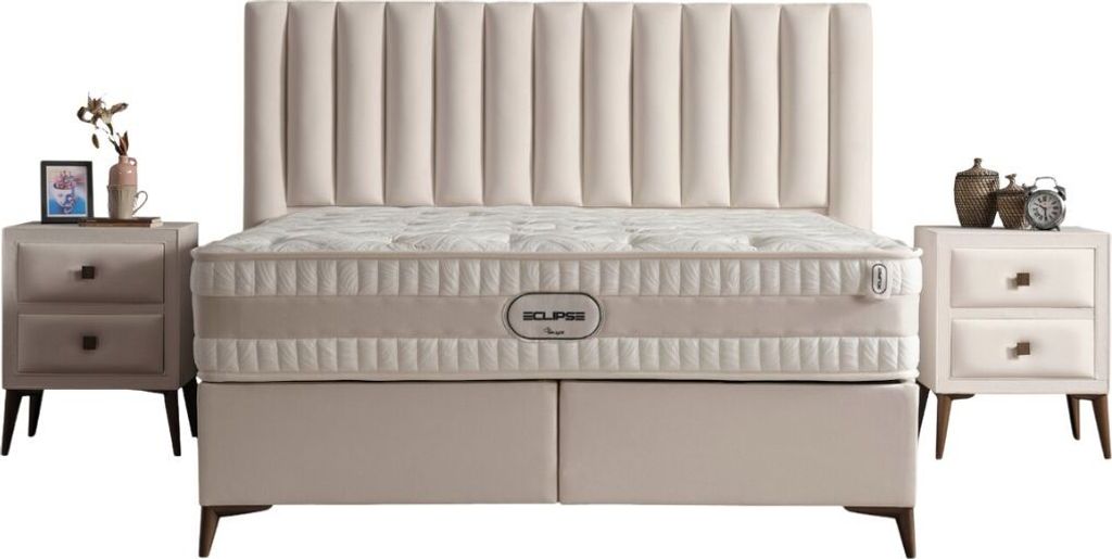 Eclipse Polsterbett 100x200 - Farbe: Creme - Set: Bettkasten-Kopfteil - Matratze