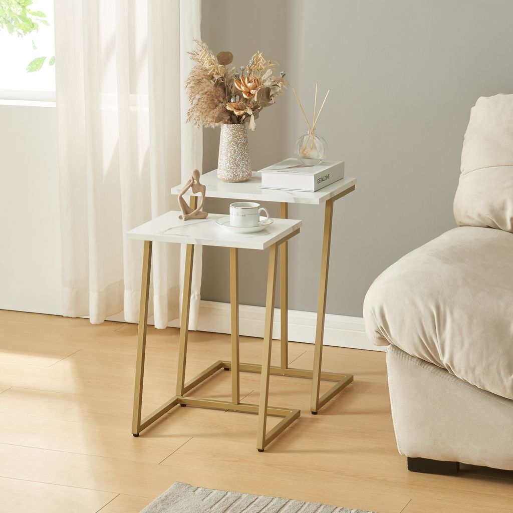 Table de salon 'Salem' set de 2 pièces or / marbre, blanc Image du produit 