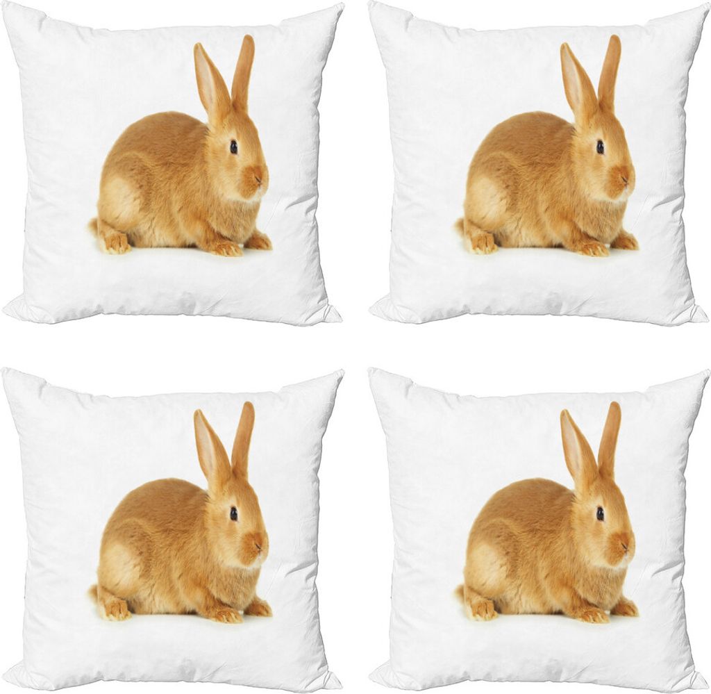 ABAKUHAUS Hase Kissenbezug Set (4 Stück), Fluffy und Animal Design, Moderner Doppelseitiger Digitaldruck, 50 cm x 50 cm, Caramel Brown