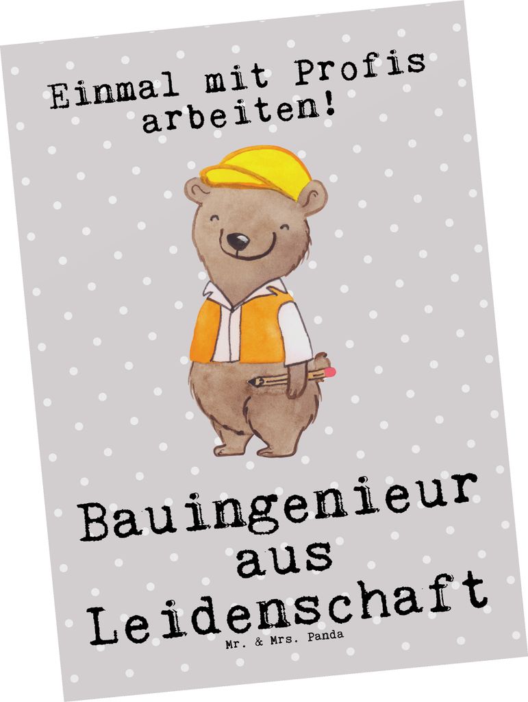 Mr. & Mrs. Panda Grußkarte Bauingenieur Leidenschaft - Grau Pastell - Geschenk, Ansichtskarten, Statiker, Kunstkarten, Postkarten, Postkarte, bild...
