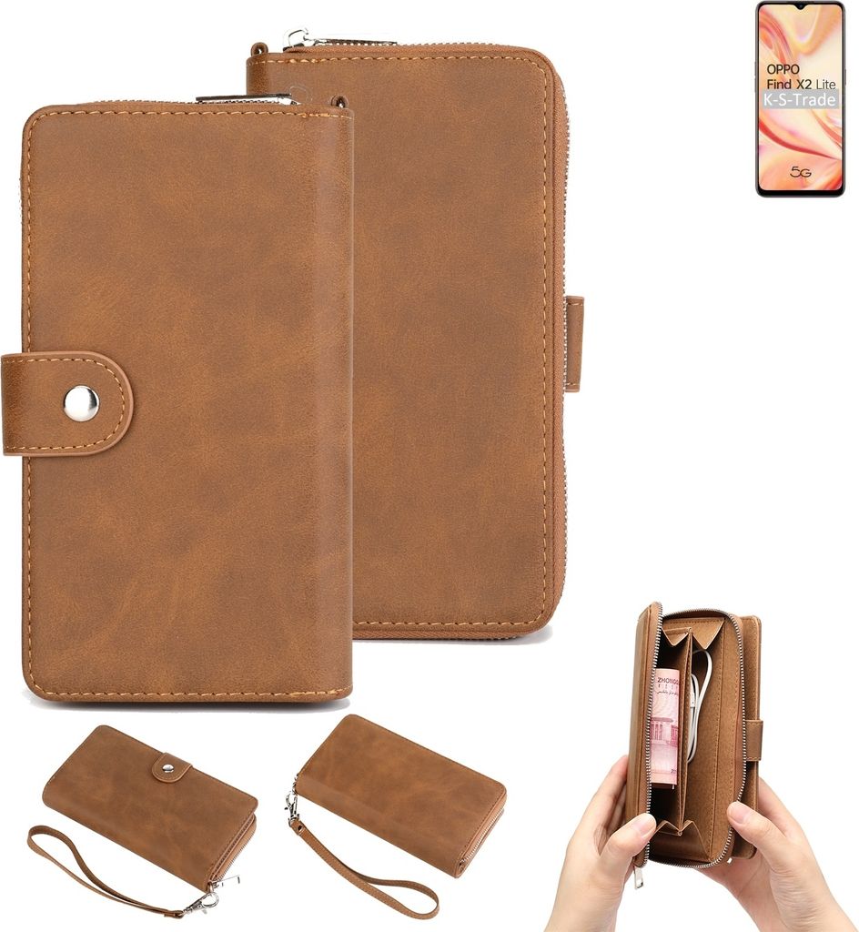 K-S-Trade Handyhülle Schutzhülle kompatibel mit Oppo Find X2 Lite & Portemonnee Tasche Handytasche Case Etui Geldbörse Wallet braun (1x)