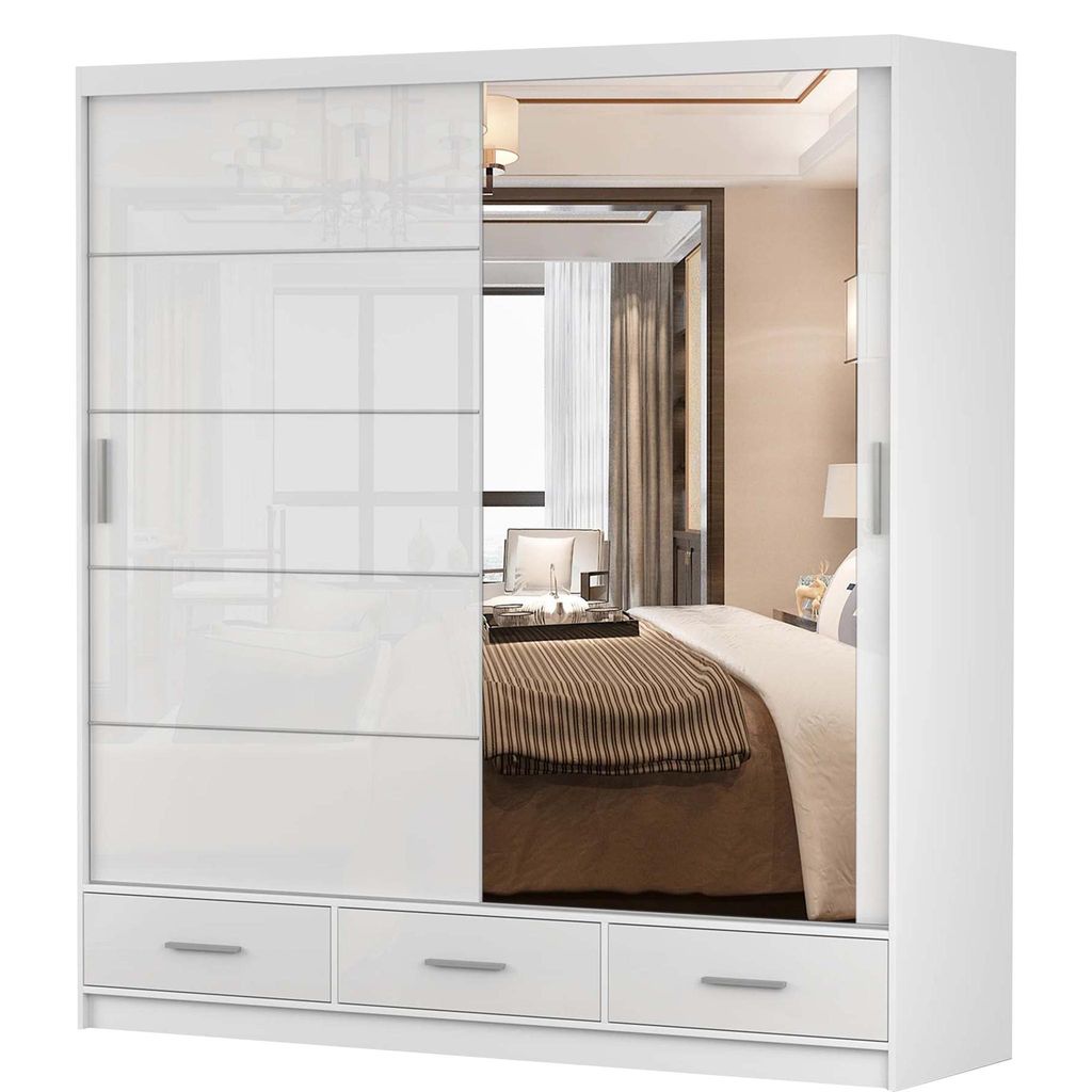 Armoire à portes coulissantes Armoire 203 cm blanc/blanc Image du produit 
