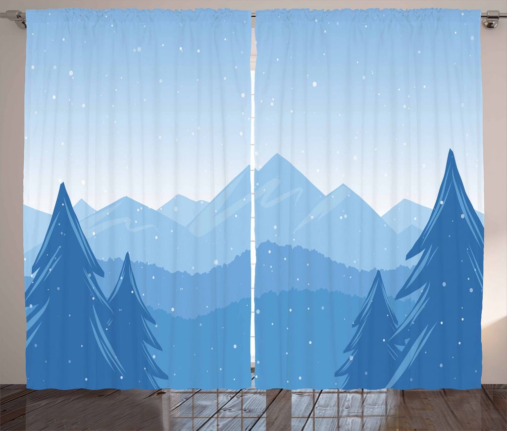 ABAKUHAUS Northwoods Rustikaler Gardine, Schnee-Berge-Bäume, Schlafzimmer Kräuselband Vorhang mit Schlaufen und Haken, 280 x 175 cm, Blau und Hel...