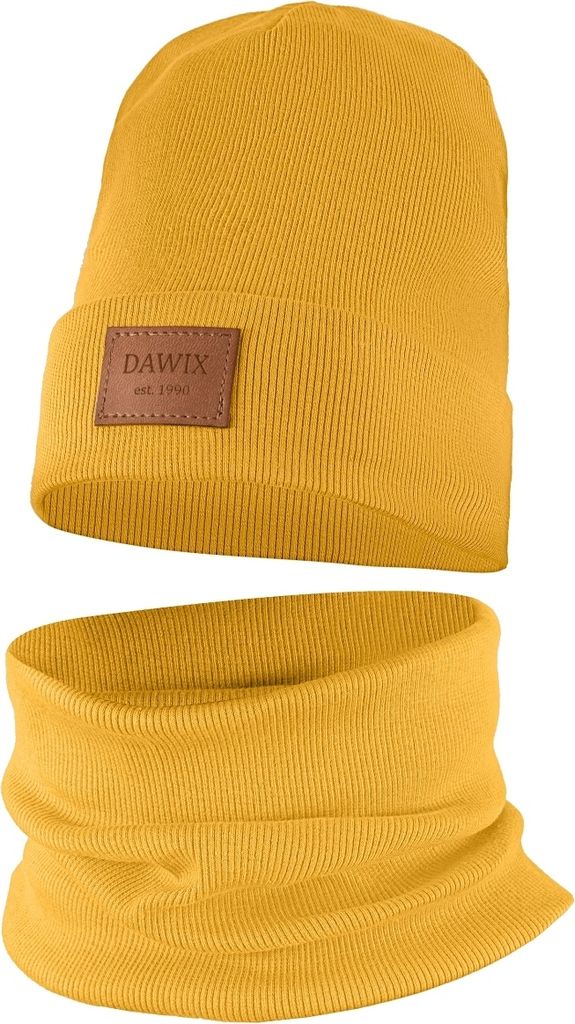 Jungen Kinder Beanie Mütze Schlauchschal Set Frühling Herbst Winter Übergang Beanie 48-50 Senf