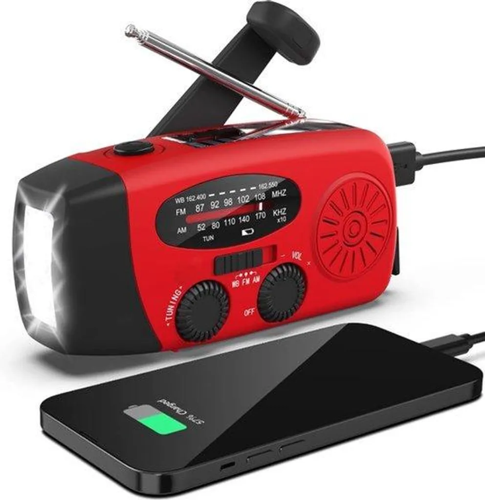 Radio manivelle dynamo et solaire avec fonction batterie externe USB