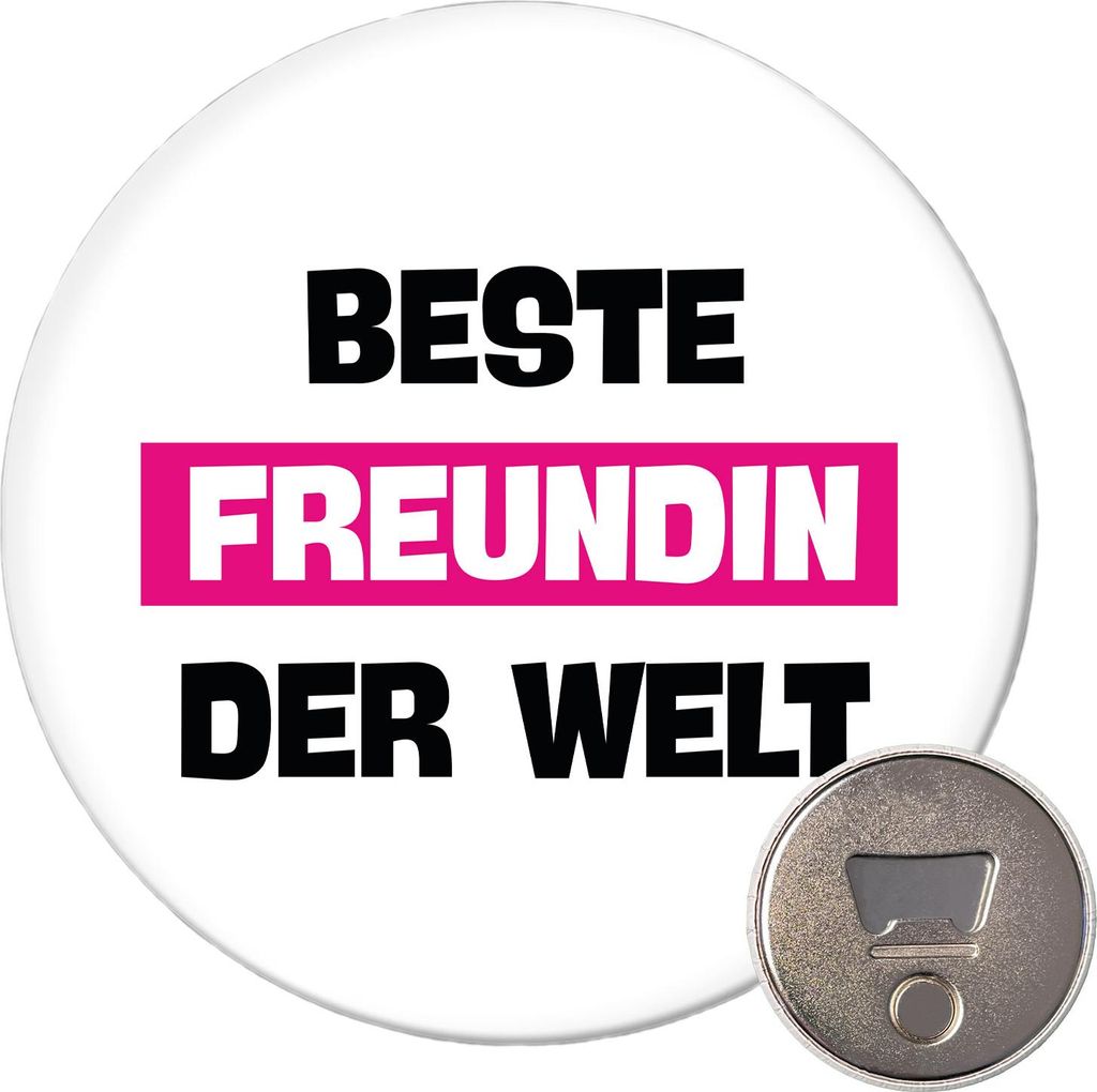 Huuraa Magnet Beste Freundin der Welt 59mm Kühlschrankmagnet rund Flaschenöffner Geschenkidee