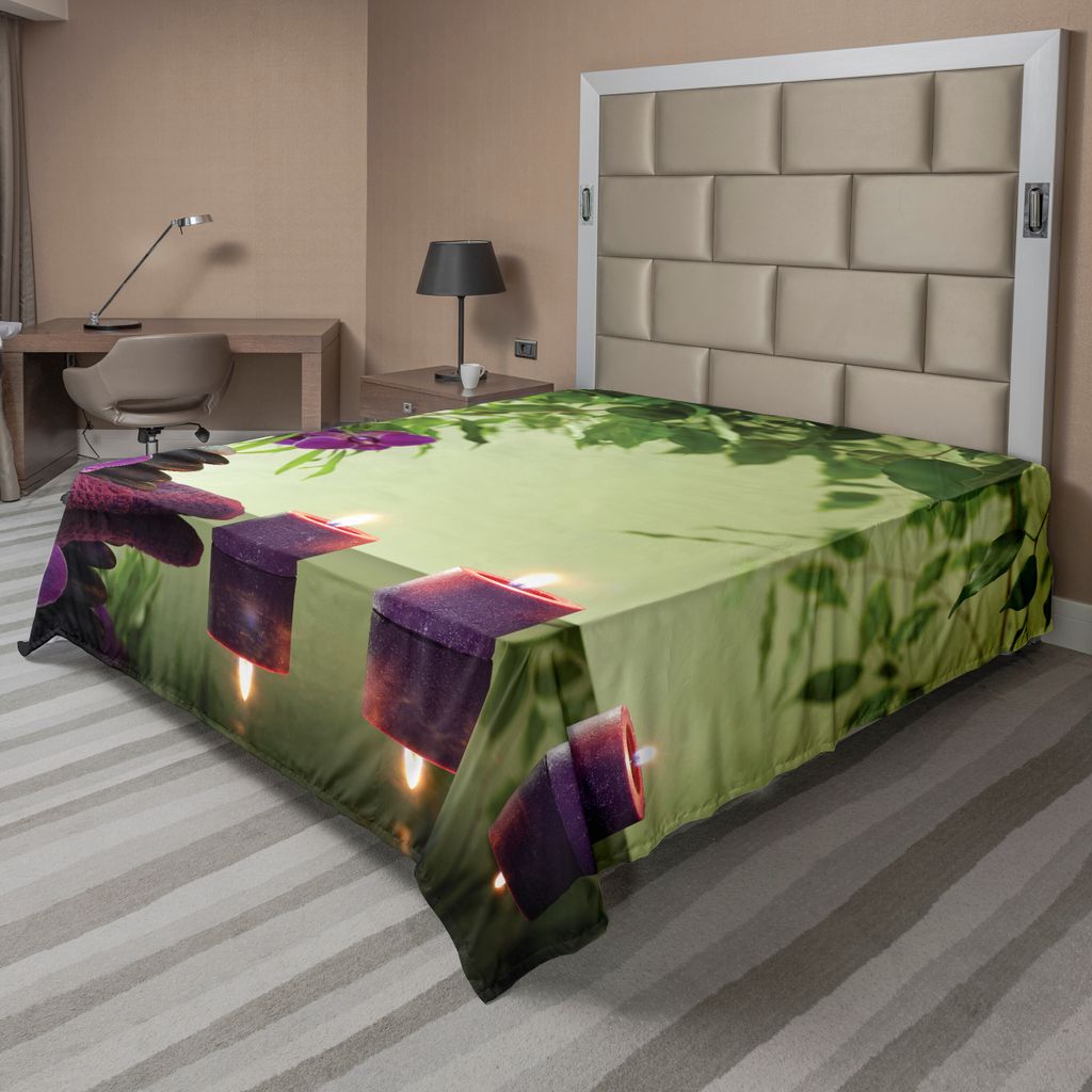 ABAKUHAUS Spa Bettlaken, Zen Stones Aromatische Kerzen Und Orchideen Blüten Behandlung Urlaub, weiches bequemes oberes Bettlaken für ein dekorati...