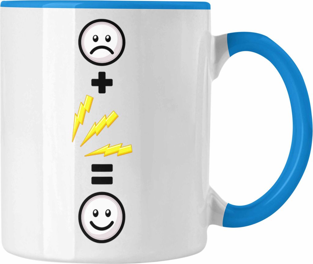 Trendation - Elektriker Tasse Geschenk für Elektroniker Lustige Geschenkidee :( + Elektrik = :) Geburtstag (Blau)