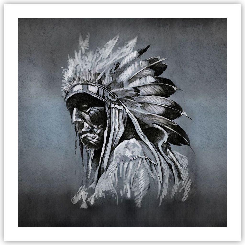 Poster - Poster ohne Rahmen - Inder Feder Mann - 60x60 cm - Wand Bild - Wanddeko - Wandbilder - Kunstposter - Wandposter - Bilder - Kunstdruck - Wa...