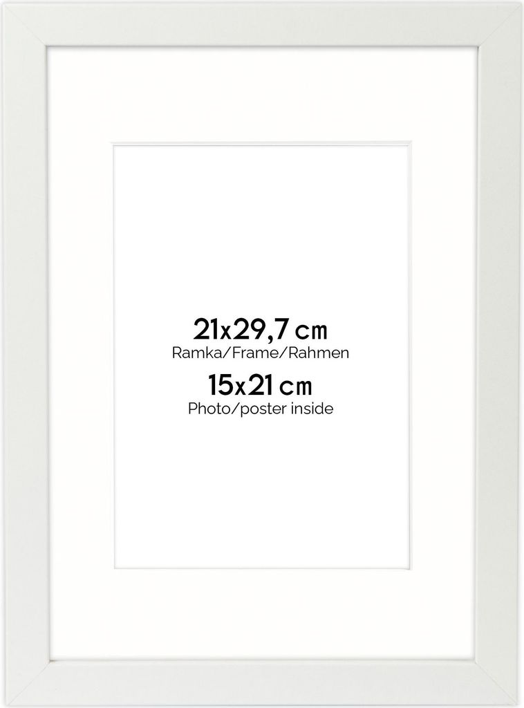 FRAMAI Bilderrahmen 21x29,7 cm in Weiß – mit Passepartout – MDF Holzrahmen, bruchsicheres Plexi, umweltfreundlich, mit Aufhängung & Stände...