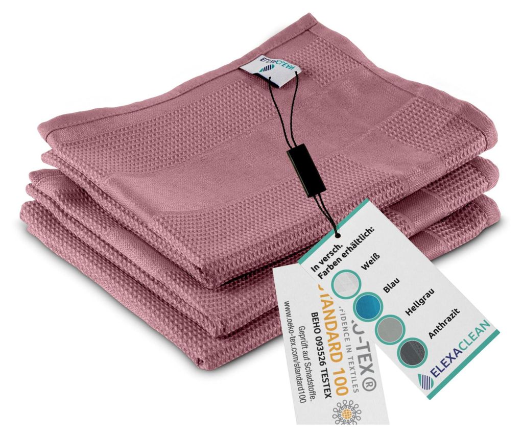 ELEXACLEAN Geschirrtücher Mikrofaser (3er Set, 68x42 cm, alt-rosa/rosé) saugstark, waschbar bis 60°C, Geschirrhandtücher, Handtücher Küche mo...