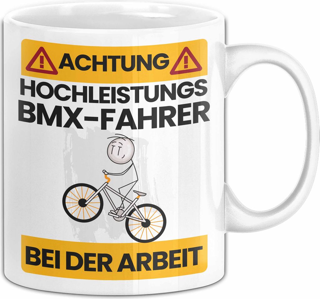 BMX-Fahrer Tasse Geschenk Lustiger Spruch Geschenkidee für BMX-Fahrer Achtung Hochleistungs BMX-Fahrer Bei Der Arbeit (Weiß)
