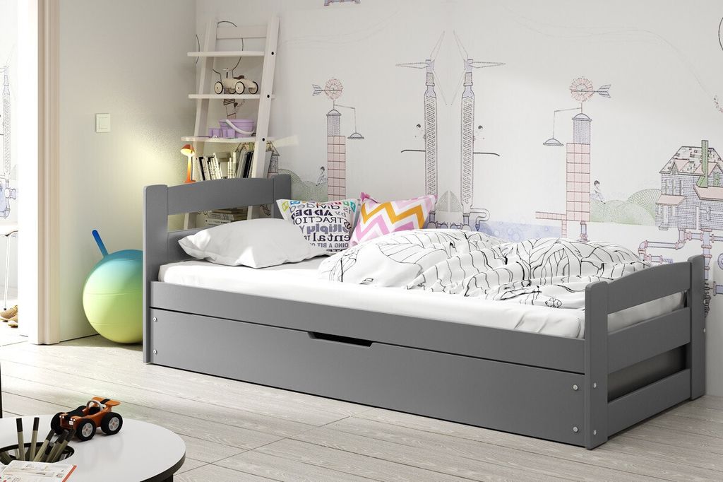 Kinderbett mit Stauraum und Matratze 90x200 LYDIE – Graphit