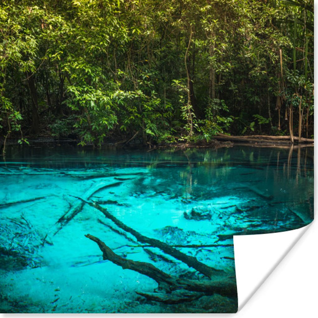 MuchoWow Poster Leuchtend blauer See im Dschungel 100x100 cm - Babyzimmer