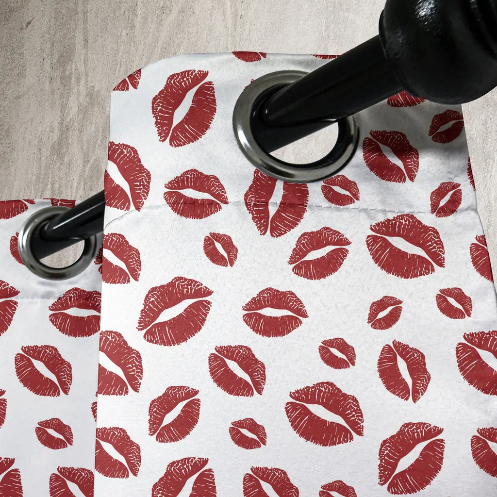 ABAKUHAUS Tenda con occhielli Kuss, "Illustrazione contemporanea in stile pop art con labbra femminili sexy, hippie urbano e San Valentino", tende decorative a 2 pannelli per finestre, 280 cm x 245 cm, rubino e bianco - 5