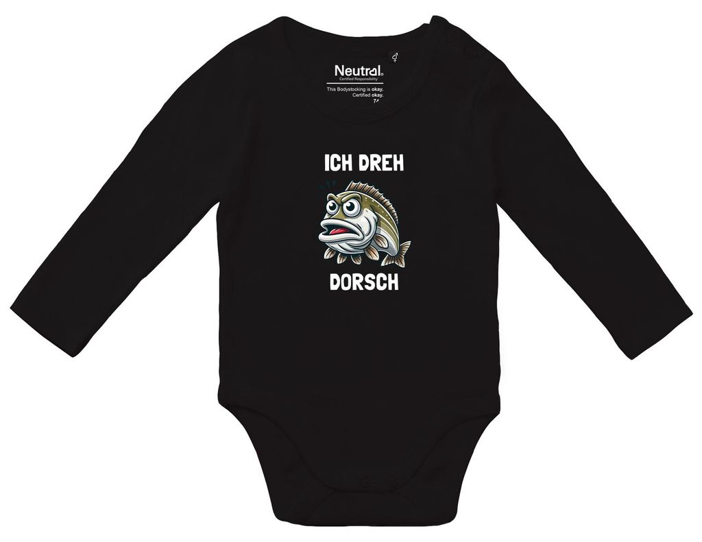 Huuraa Baby Body Ich dreh Dorsch Comic Meme 80 Black Baumwolle Fairtrade Langarmbody Geschenkidee