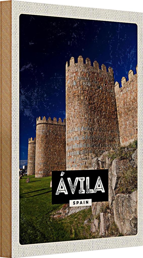 Holzschild Reise 20x30cm Avila Spain Mittelalter Turm
