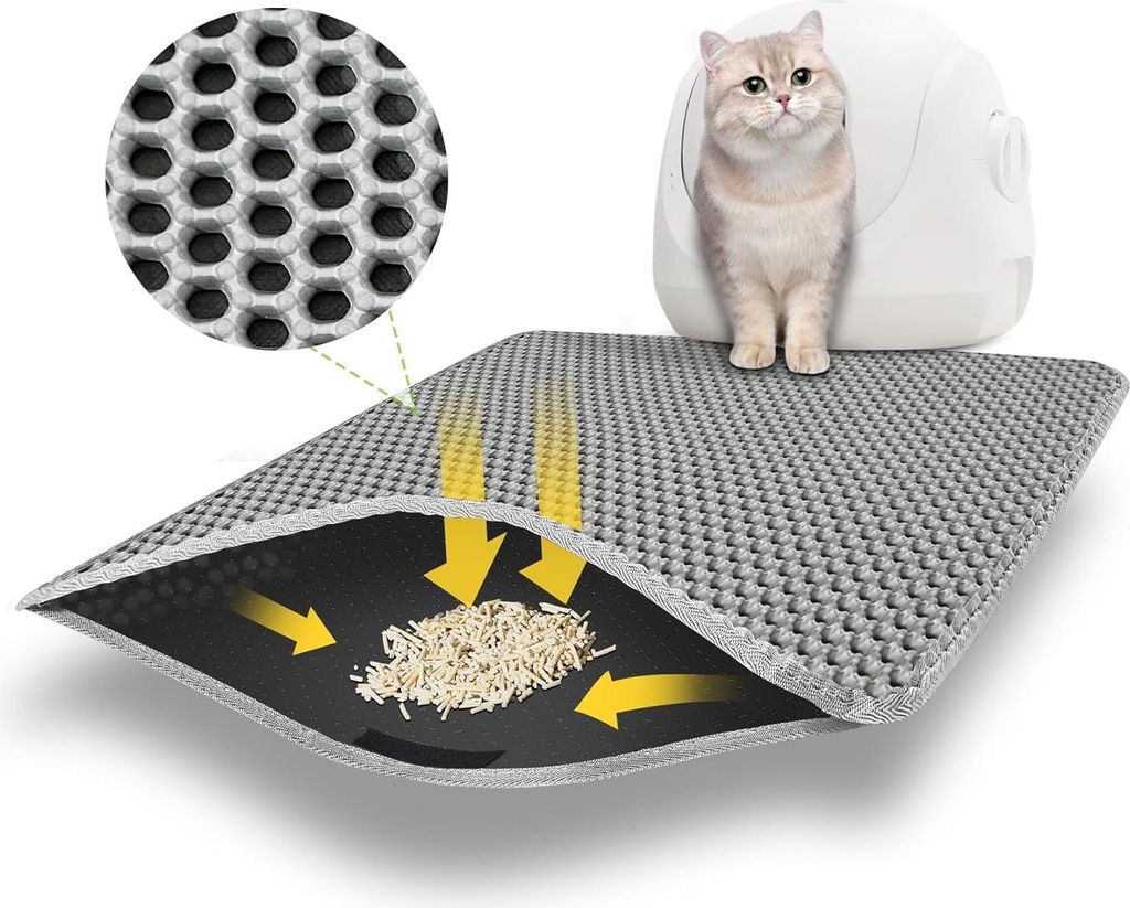 Katzenstreumatte - 60 x 45 cm - Große Löcher - Wasserdicht - Ungiftig - Grau