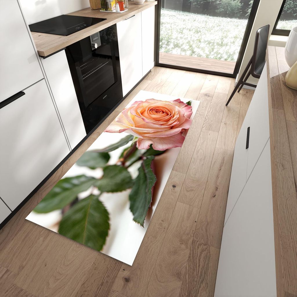 Küchenteppich 80x200cm rutschfest & abwischbar PVC Läufer - Elegante Rose Blüte